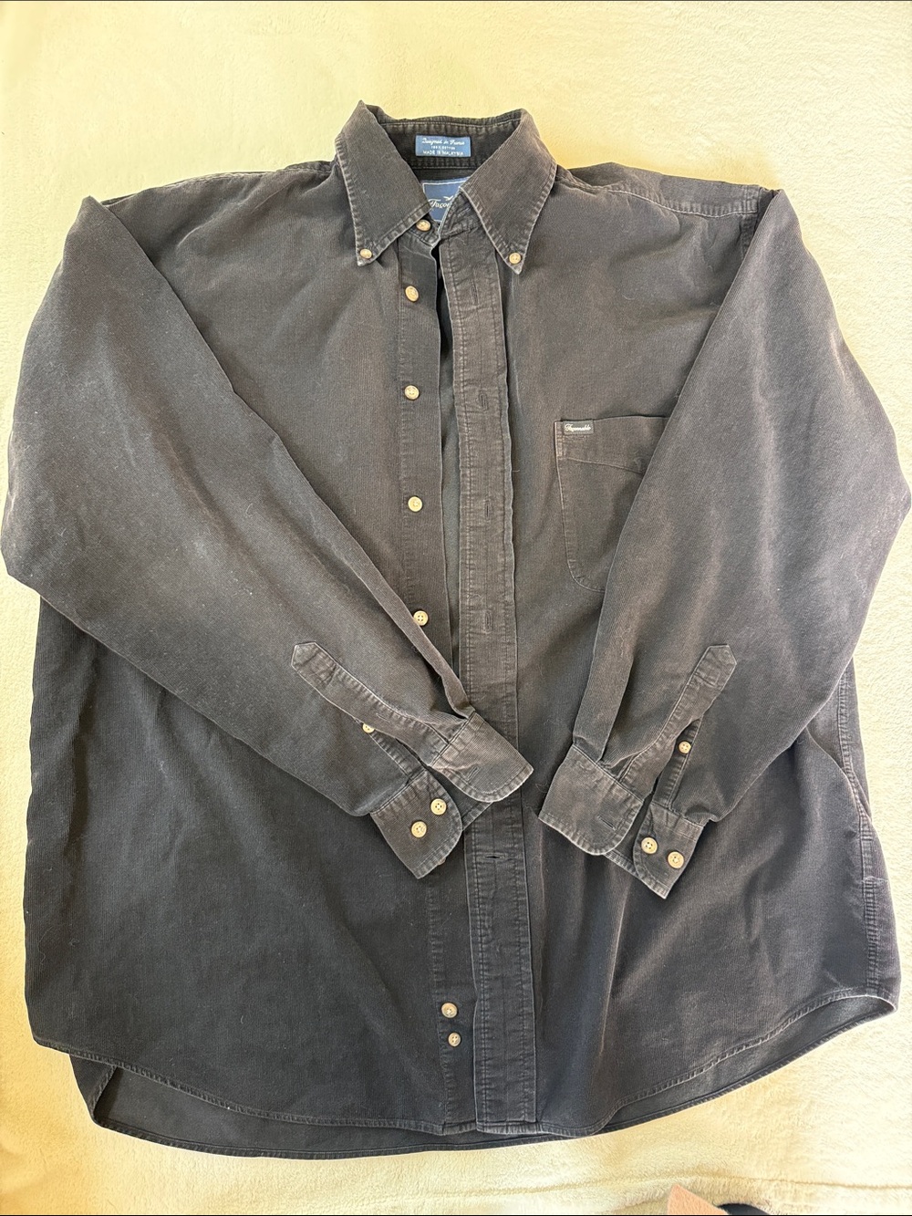 Soft and comfortable Faconnable Men's Navy Corduroy Button-Down Shirt